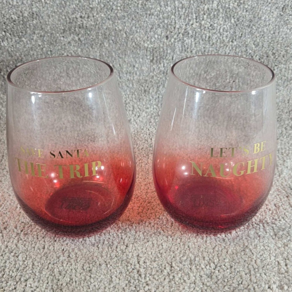 Two's Company Stemless Wine Glasses Red Set of 2